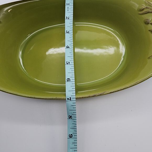 Cerutil Casserole Dish Serving Platter Green Oval Floral Handles Portugal 12x7 - Picture 11 of 13